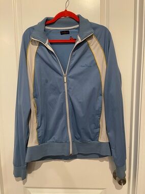 Marc Ecko Light Blue Track Bomber Jacket with White Panels